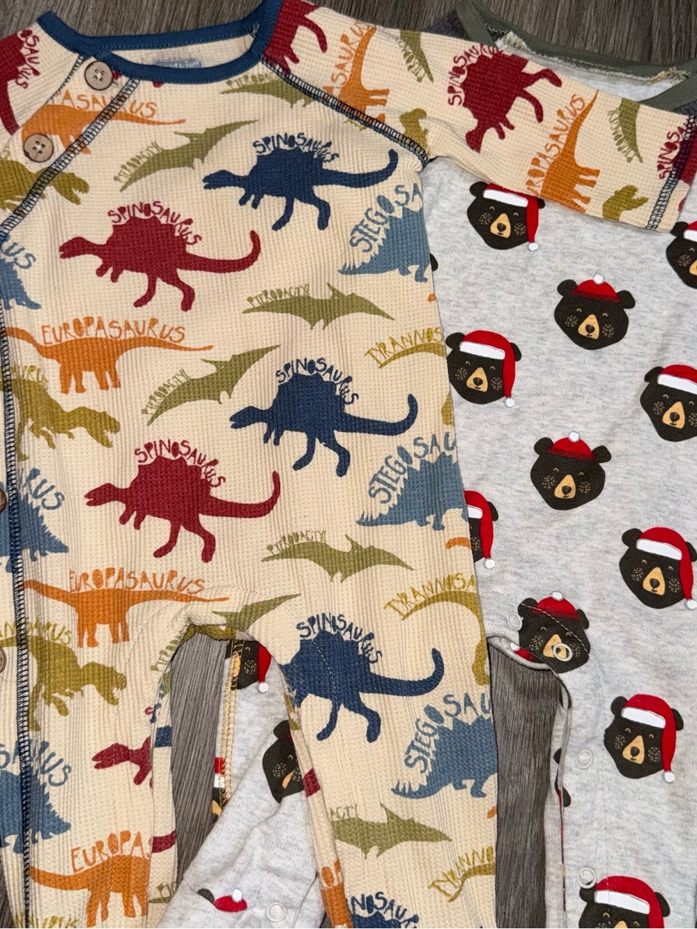 Mud Pie Bundle of 2 Baby Onesies Size 3-6 Months Dinosaurs Bears Footie Pajamas